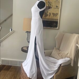 Hebeos White Mermaid Style Halter  Bridal Gown Wedding dress with Train Small